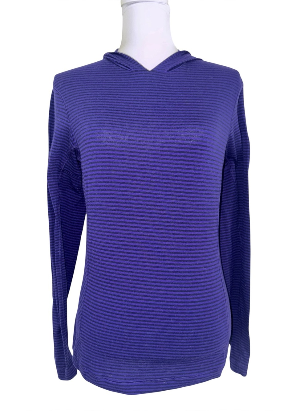 Columbia Omni-Wick Women’s Small Purple Striped Hooded Long Sleeve Athletic Top
